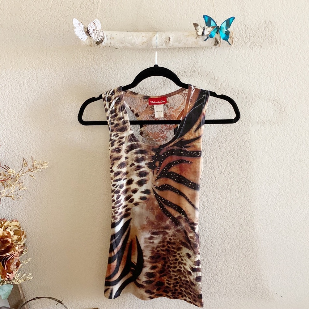 Panhandle Slim Animal Print Tank Top With Lace